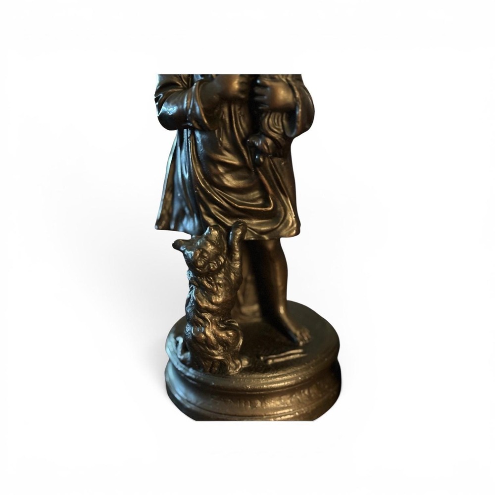 Vintage Pair Bronze Finish Children Figurines Family Cares Boy Girl Statues - Picture 8 of 11
